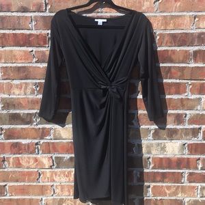 party dress • 3/4 sleeve • rouche detail • black